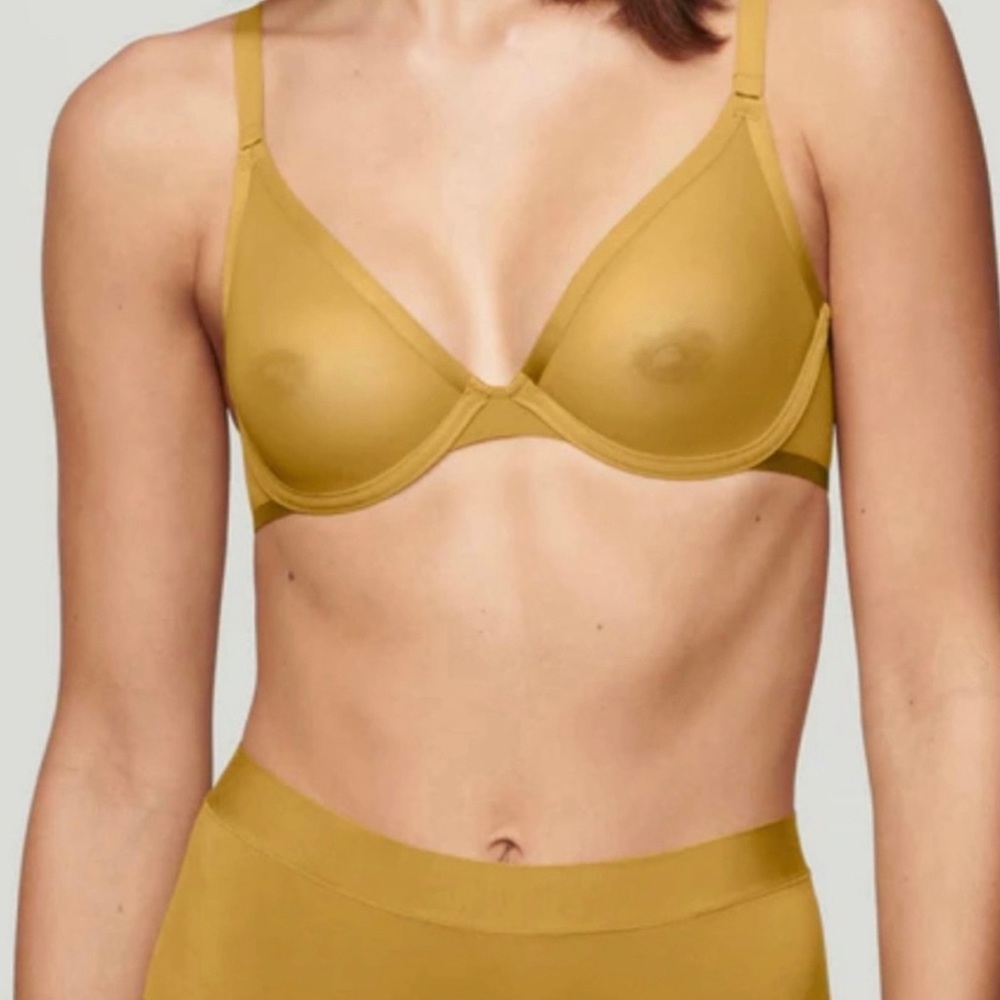 CUUP The Plunge Gold Mesh Seamless Bra Size 34F NWT